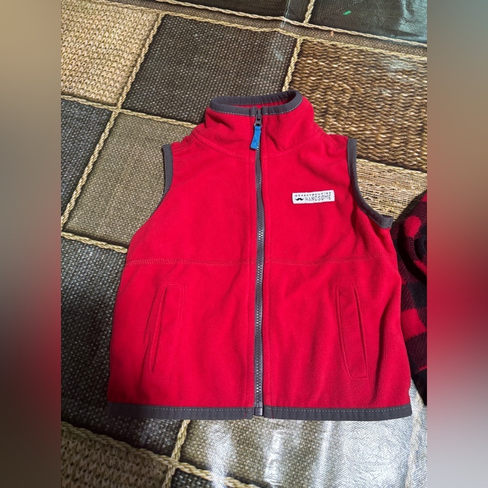 Carter's Red Vest and Black Checkered Hoodie Set - Picture 5 of 7